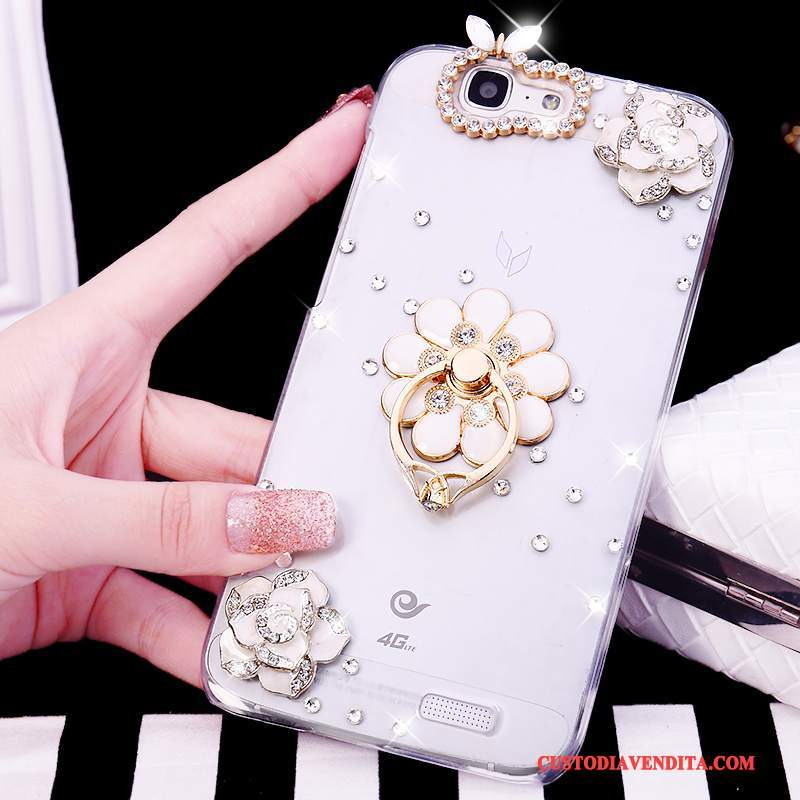 Custodia Huawei Ascend G7 Strass Telefono Ring, Cover Huawei Ascend G7 Tendenza Bianco