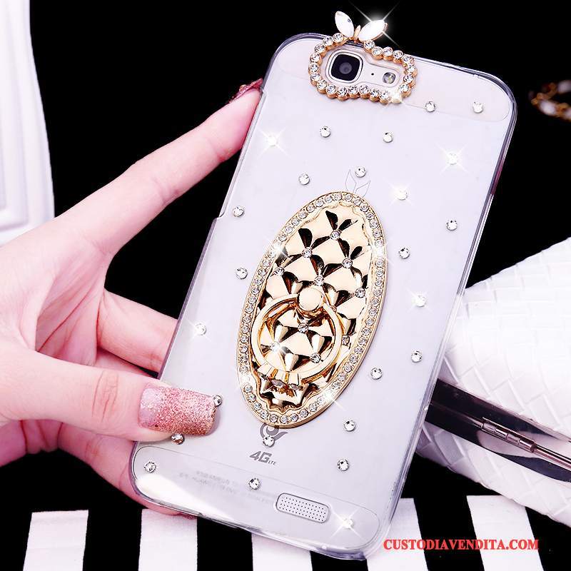 Custodia Huawei Ascend G7 Strass Telefono Ring, Cover Huawei Ascend G7 Tendenza Bianco