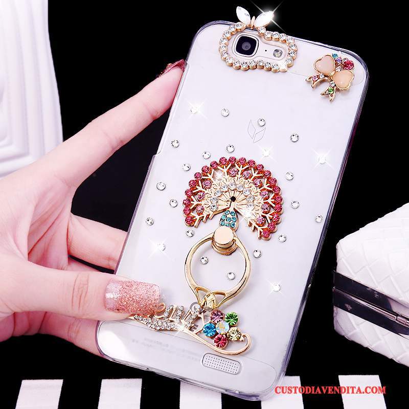 Custodia Huawei Ascend G7 Strass Telefono Ring, Cover Huawei Ascend G7 Tendenza Bianco