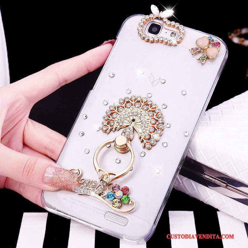 Custodia Huawei Ascend G7 Strass Telefono Ring, Cover Huawei Ascend G7 Tendenza Bianco