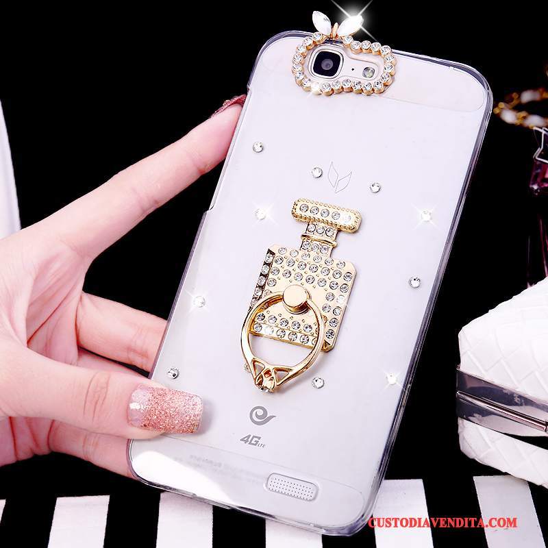 Custodia Huawei Ascend G7 Strass Telefono Ring, Cover Huawei Ascend G7 Tendenza Bianco