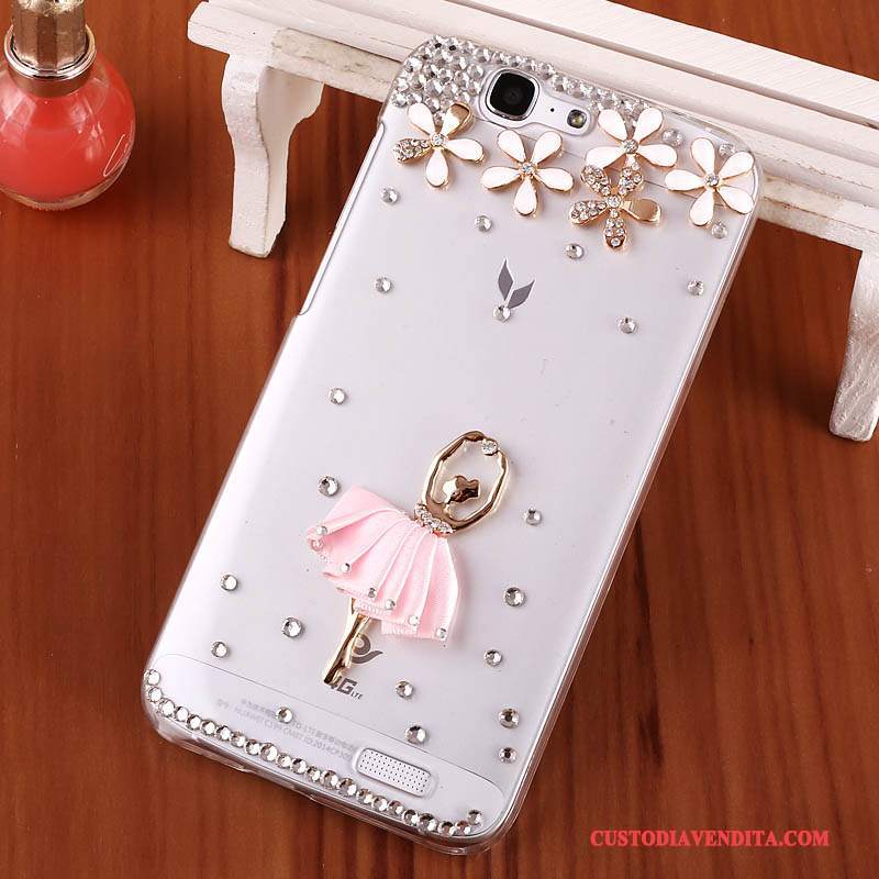 Custodia Huawei Ascend G7 Strass Trasparente Difficile, Cover Huawei Ascend G7 Protezione Telefono Rosa