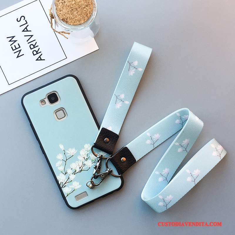 Custodia Huawei Ascend Mate 7 Goffratura Blu Chiaro Fresco, Cover Huawei Ascend Mate 7 Silicone Tridimensionale Tutto Incluso