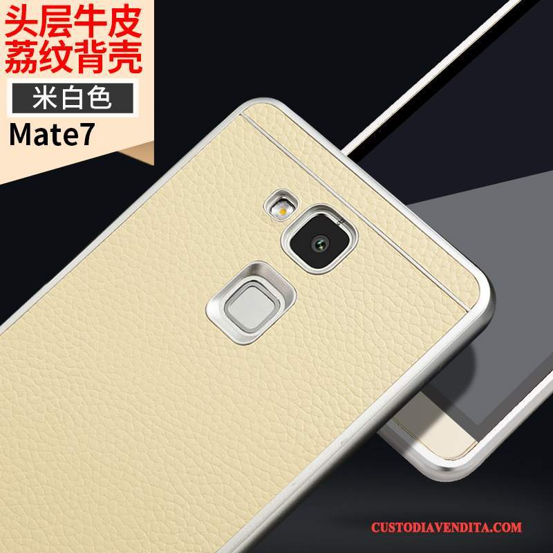 Custodia Huawei Ascend Mate 7 Pelle Metallo Telaio, Cover Huawei Ascend Mate 7 Protezione Giallotelefono