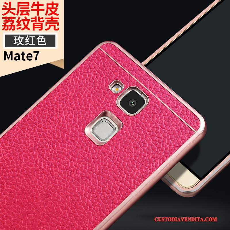 Custodia Huawei Ascend Mate 7 Pelle Metallo Telaio, Cover Huawei Ascend Mate 7 Protezione Giallotelefono