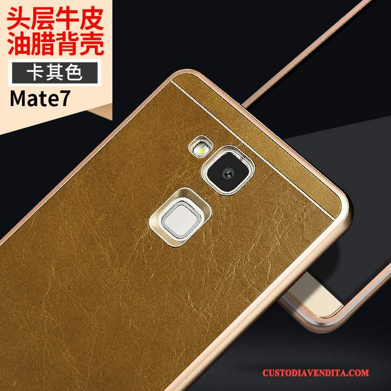 Custodia Huawei Ascend Mate 7 Pelle Metallo Telaio, Cover Huawei Ascend Mate 7 Protezione Giallotelefono