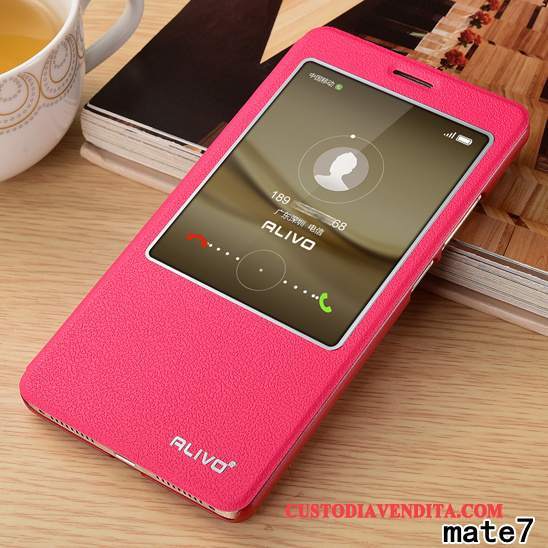 Custodia Huawei Ascend Mate 7 Pelle Rosso Anti-caduta, Cover Huawei Ascend Mate 7 Protezione Telefono