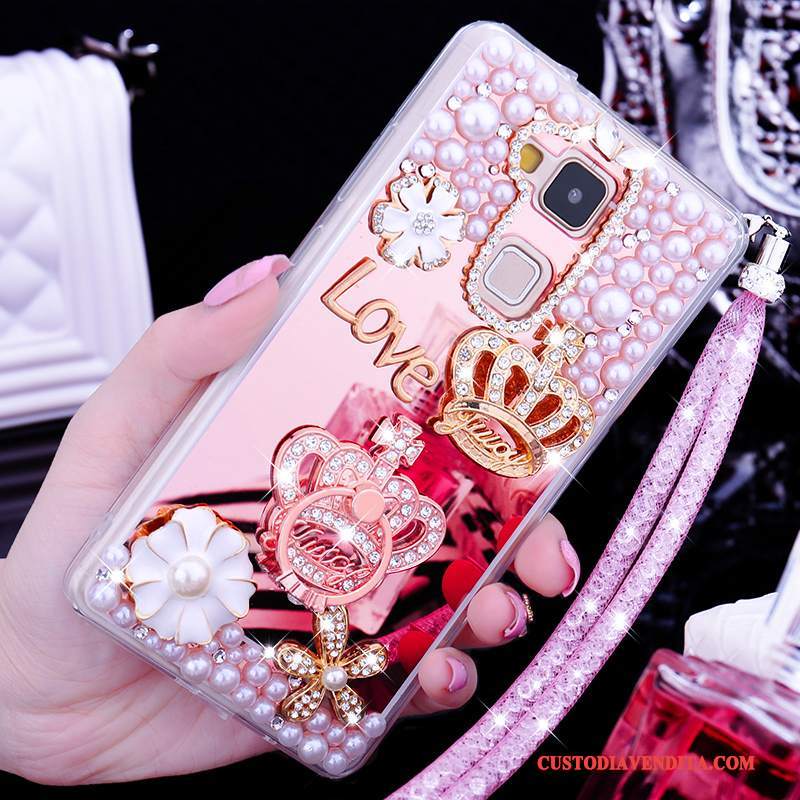 Custodia Huawei Ascend Mate 7 Silicone Telefono Oro, Cover Huawei Ascend Mate 7 Strass Bello