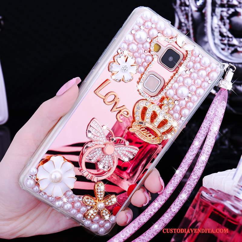 Custodia Huawei Ascend Mate 7 Silicone Telefono Oro, Cover Huawei Ascend Mate 7 Strass Bello