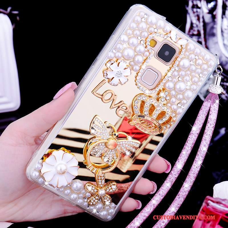 Custodia Huawei Ascend Mate 7 Silicone Telefono Oro, Cover Huawei Ascend Mate 7 Strass Bello