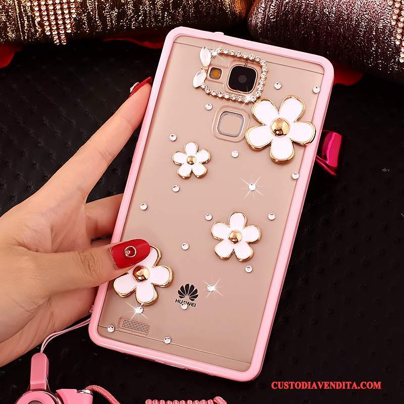 Custodia Huawei Ascend Mate 7 Strass Morbido Tendenza, Cover Huawei Ascend Mate 7 Protezione Telefono Rosa