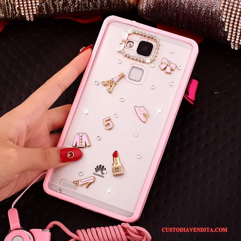 Custodia Huawei Ascend Mate 7 Strass Morbido Tendenza, Cover Huawei Ascend Mate 7 Protezione Telefono Rosa