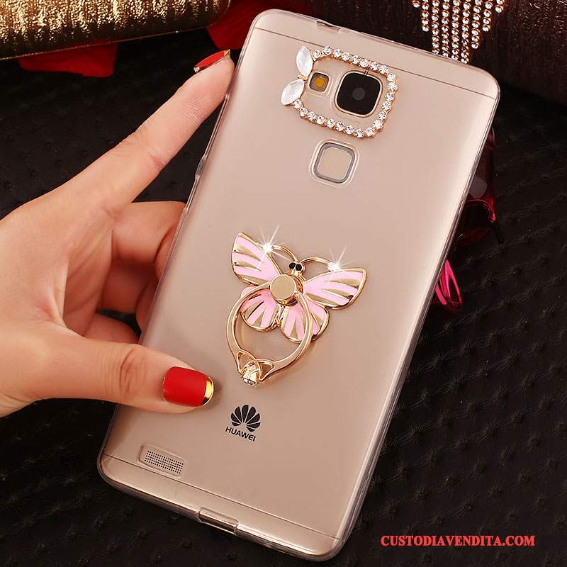 Custodia Huawei Ascend Mate 7 Strass Morbido Trasparente, Cover Huawei Ascend Mate 7 Protezione Rosa