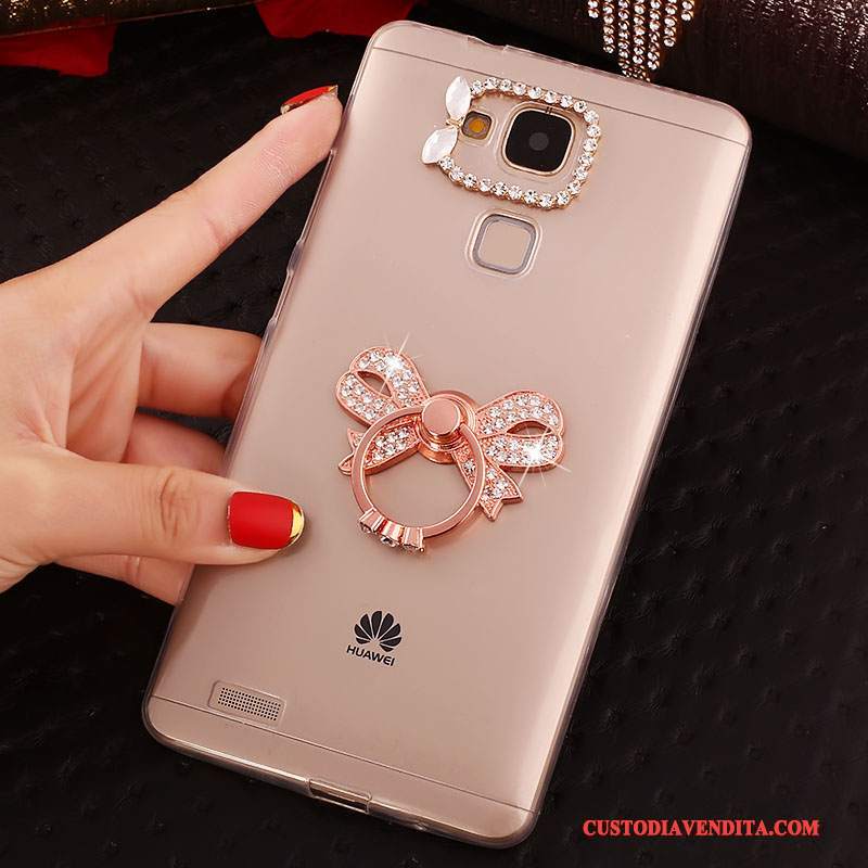 Custodia Huawei Ascend Mate 7 Strass Morbido Trasparente, Cover Huawei Ascend Mate 7 Protezione Rosa