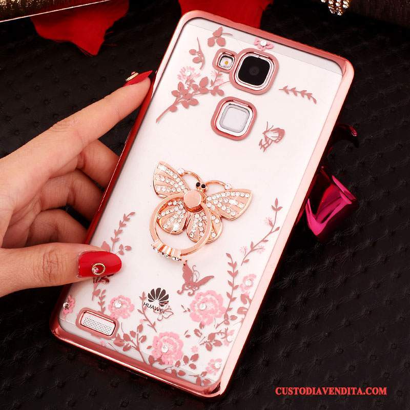 Custodia Huawei Ascend Mate 7 Strass Ring Fibbia, Cover Huawei Ascend Mate 7 Silicone Telefono Rosa