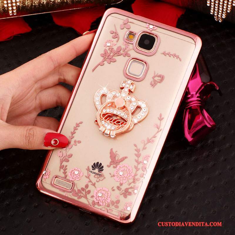 Custodia Huawei Ascend Mate 7 Strass Ring Fibbia, Cover Huawei Ascend Mate 7 Silicone Telefono Rosa