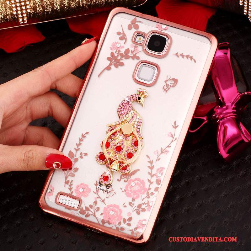 Custodia Huawei Ascend Mate 7 Strass Ring Fibbia, Cover Huawei Ascend Mate 7 Silicone Telefono Rosa