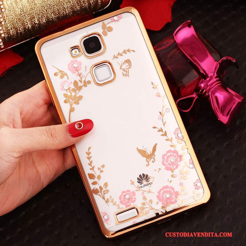 Custodia Huawei Ascend Mate 7 Strass Ring Fibbia, Cover Huawei Ascend Mate 7 Silicone Telefono Rosa