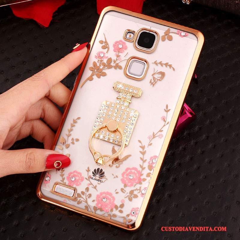 Custodia Huawei Ascend Mate 7 Strass Ring Fibbia, Cover Huawei Ascend Mate 7 Silicone Telefono Rosa