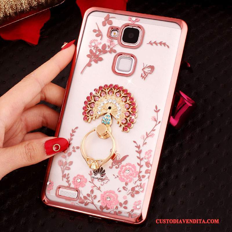 Custodia Huawei Ascend Mate 7 Strass Ring Fibbia, Cover Huawei Ascend Mate 7 Silicone Telefono Rosa