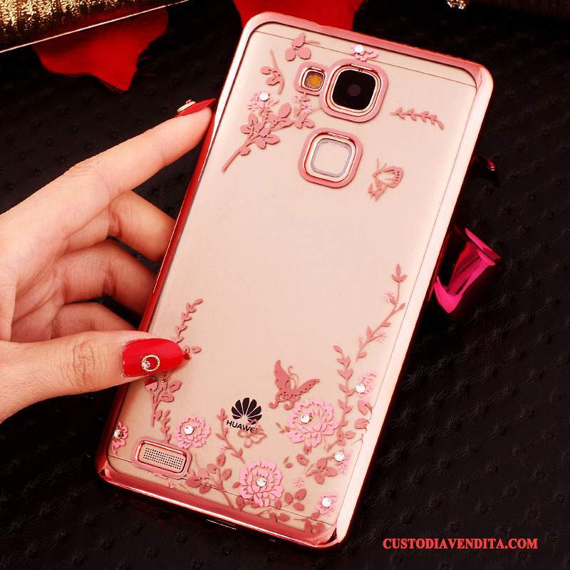 Custodia Huawei Ascend Mate 7 Strass Ring Fibbia, Cover Huawei Ascend Mate 7 Silicone Telefono Rosa