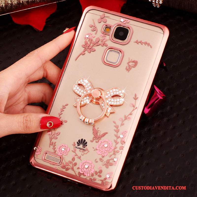 Custodia Huawei Ascend Mate 7 Strass Ring Fibbia, Cover Huawei Ascend Mate 7 Silicone Telefono Rosa