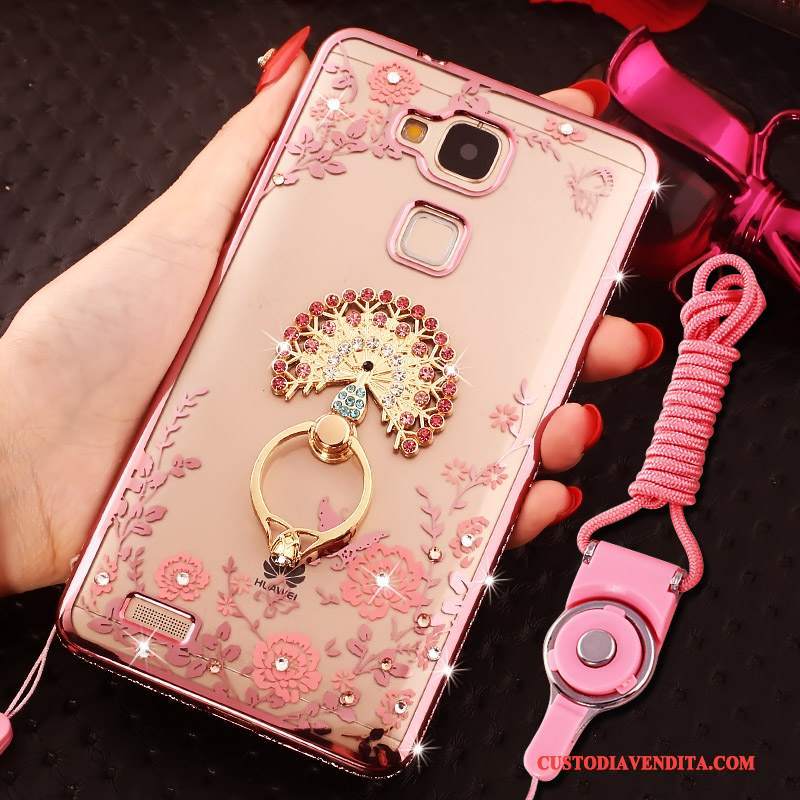 Custodia Huawei Ascend Mate 7 Strass Ring Ornamenti Appesi, Cover Huawei Ascend Mate 7 Silicone Telefono Oro