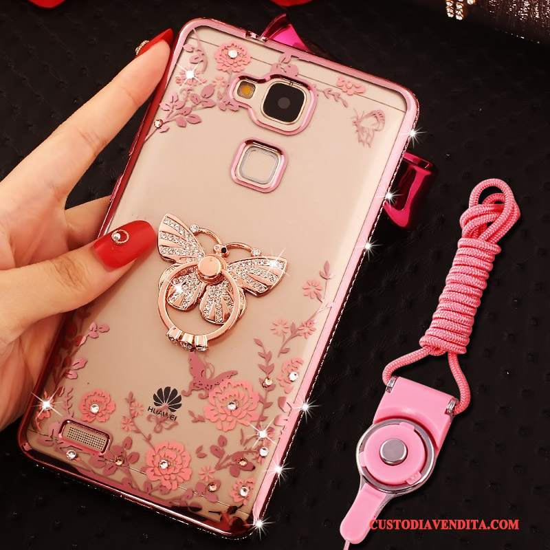 Custodia Huawei Ascend Mate 7 Strass Ring Ornamenti Appesi, Cover Huawei Ascend Mate 7 Silicone Telefono Oro