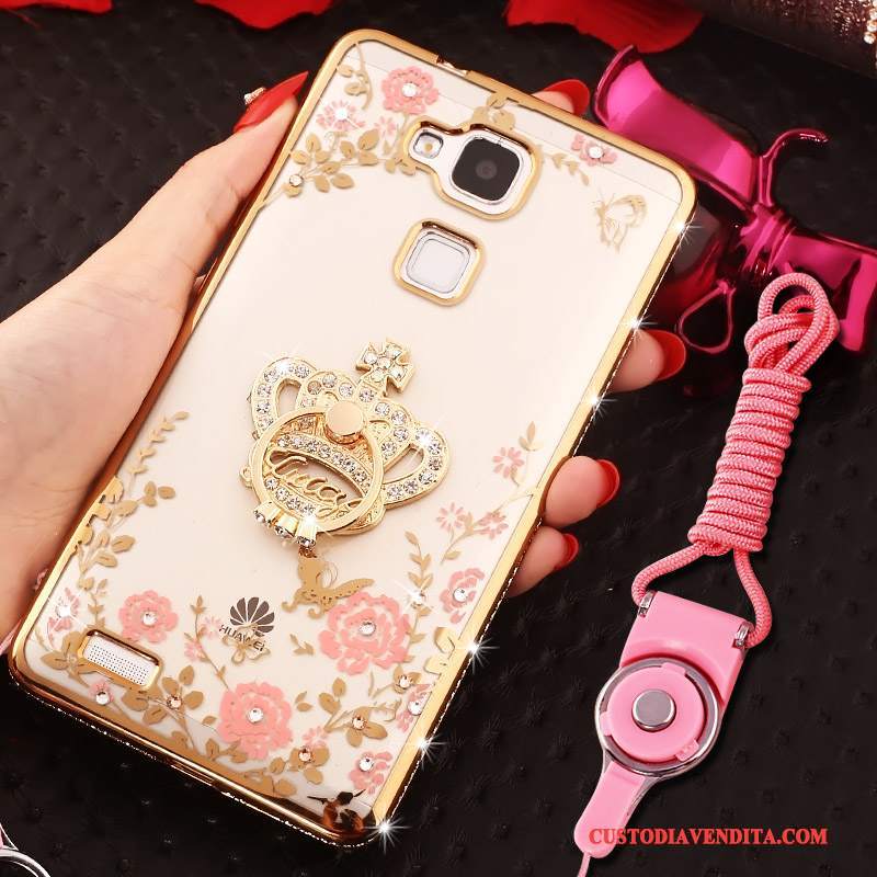 Custodia Huawei Ascend Mate 7 Strass Ring Ornamenti Appesi, Cover Huawei Ascend Mate 7 Silicone Telefono Oro