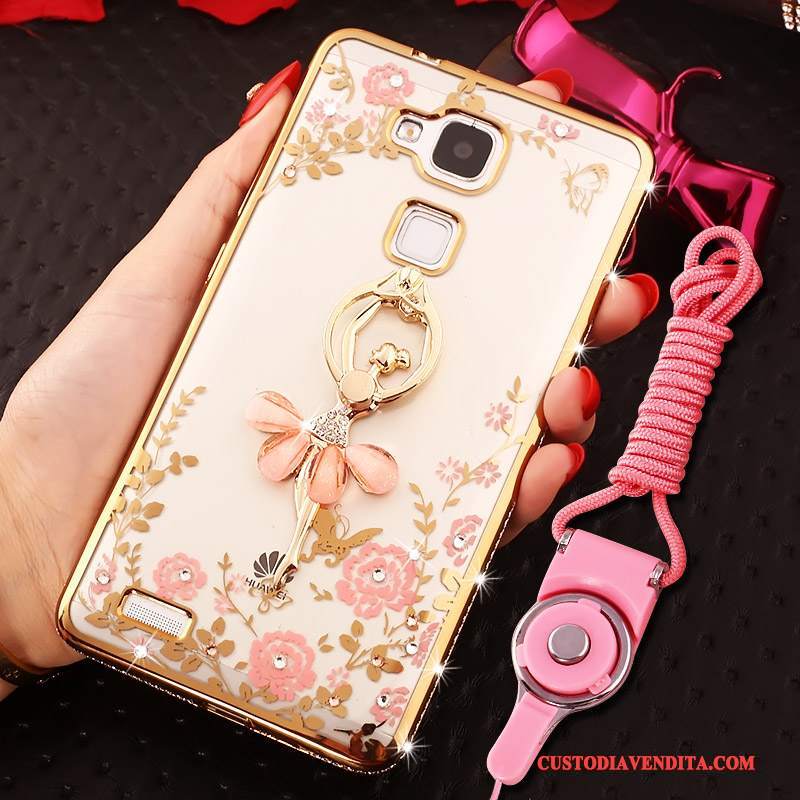 Custodia Huawei Ascend Mate 7 Strass Ring Ornamenti Appesi, Cover Huawei Ascend Mate 7 Silicone Telefono Oro