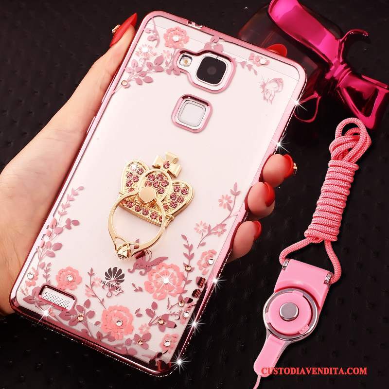 Custodia Huawei Ascend Mate 7 Strass Ring Ornamenti Appesi, Cover Huawei Ascend Mate 7 Silicone Telefono Oro