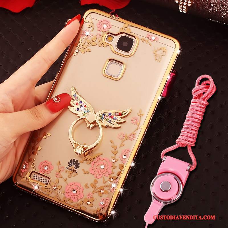 Custodia Huawei Ascend Mate 7 Strass Ring Ornamenti Appesi, Cover Huawei Ascend Mate 7 Silicone Telefono Oro