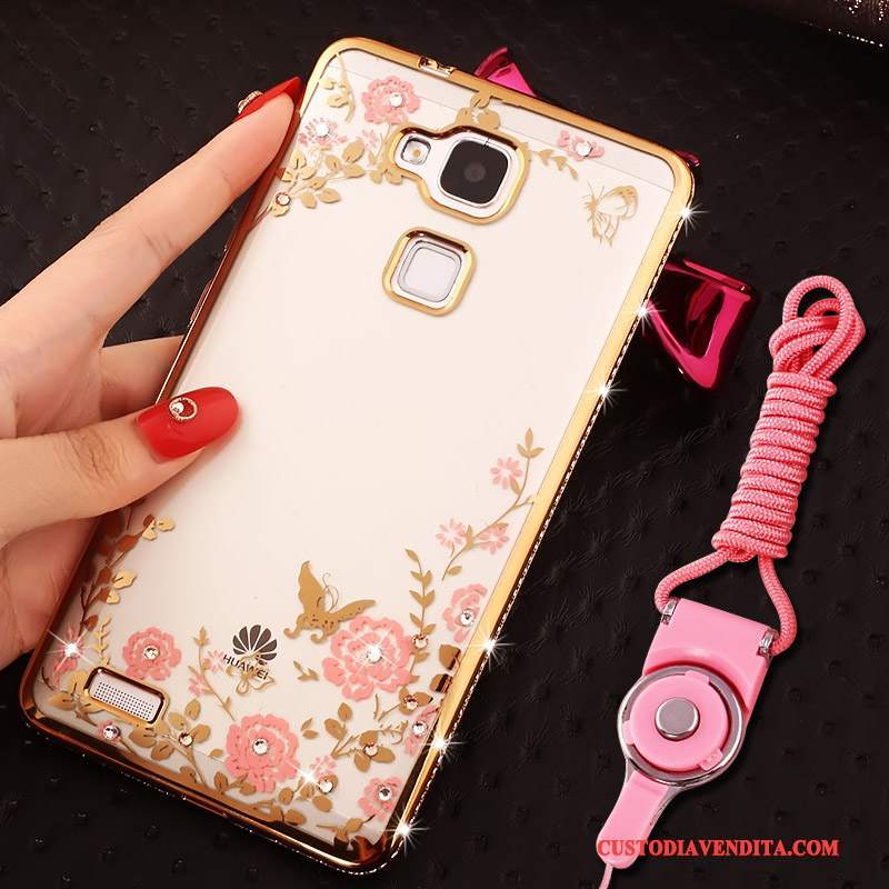 Custodia Huawei Ascend Mate 7 Strass Ring Ornamenti Appesi, Cover Huawei Ascend Mate 7 Silicone Telefono Oro