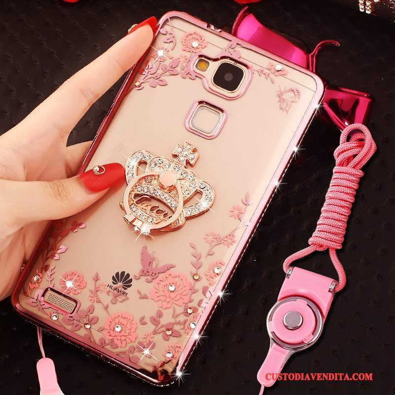 Custodia Huawei Ascend Mate 7 Strass Ring Ornamenti Appesi, Cover Huawei Ascend Mate 7 Silicone Telefono Oro