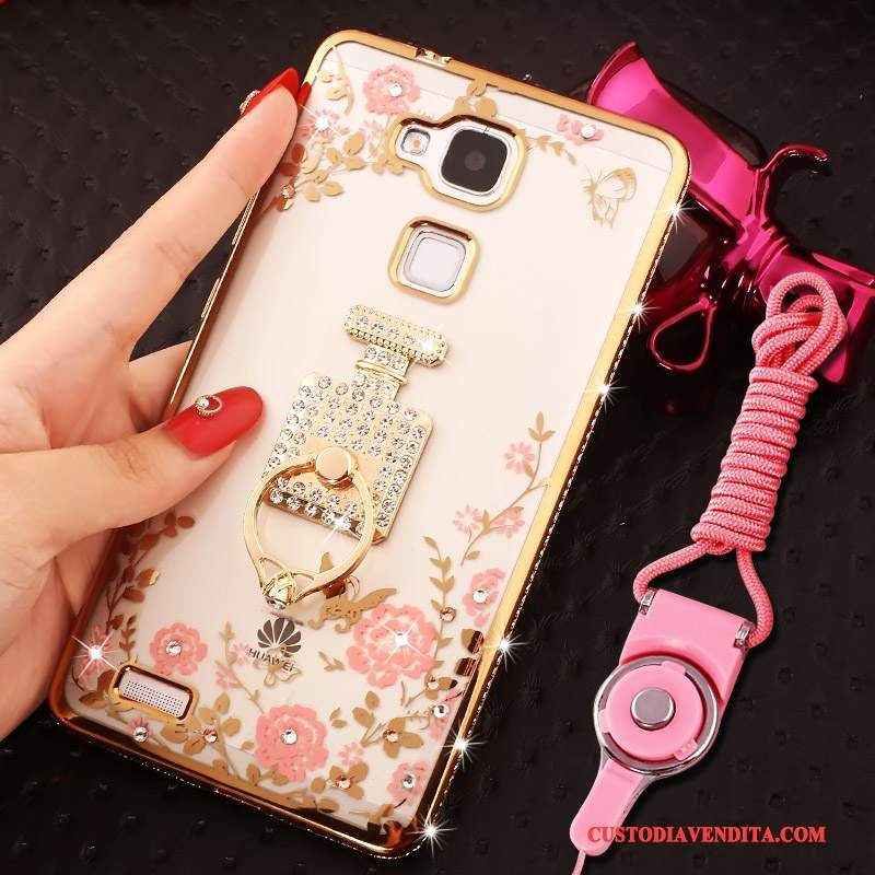 Custodia Huawei Ascend Mate 7 Strass Ring Ornamenti Appesi, Cover Huawei Ascend Mate 7 Silicone Telefono Oro