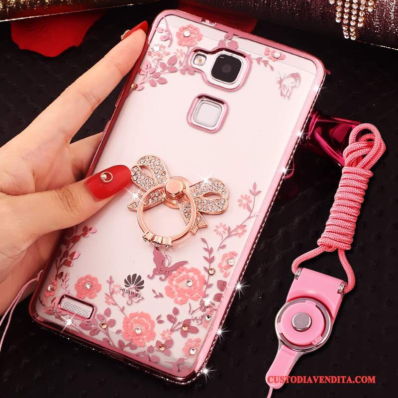 Custodia Huawei Ascend Mate 7 Strass Ring Ornamenti Appesi, Cover Huawei Ascend Mate 7 Silicone Telefono Oro