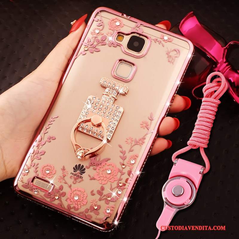 Custodia Huawei Ascend Mate 7 Strass Ring Ornamenti Appesi, Cover Huawei Ascend Mate 7 Silicone Telefono Oro