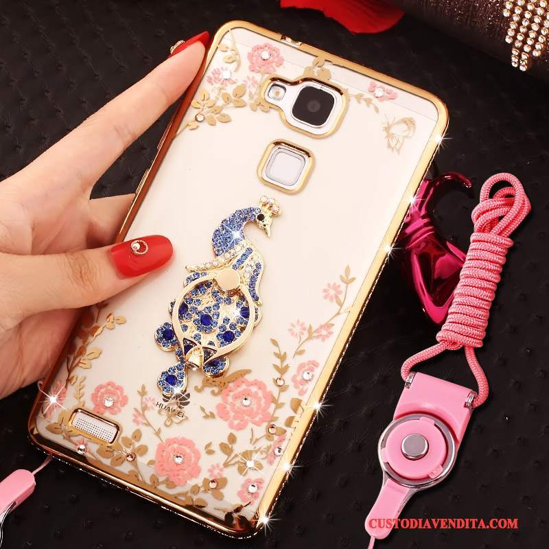 Custodia Huawei Ascend Mate 7 Strass Ring Ornamenti Appesi, Cover Huawei Ascend Mate 7 Silicone Telefono Oro