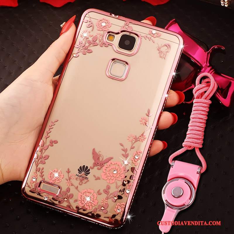 Custodia Huawei Ascend Mate 7 Strass Ring Ornamenti Appesi, Cover Huawei Ascend Mate 7 Silicone Telefono Oro