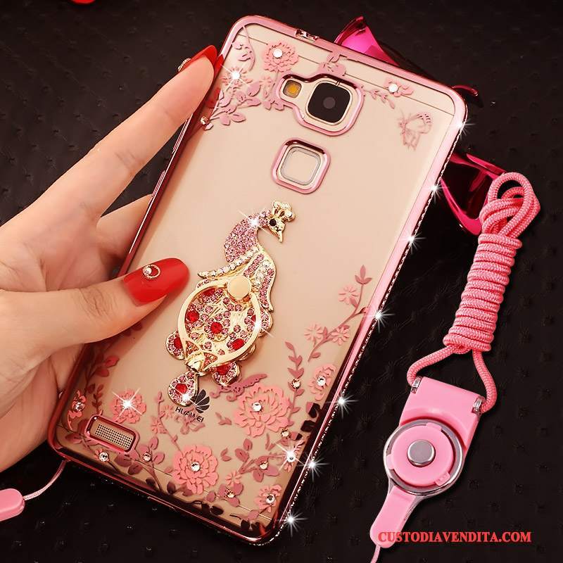 Custodia Huawei Ascend Mate 7 Strass Ring Ornamenti Appesi, Cover Huawei Ascend Mate 7 Silicone Telefono Oro