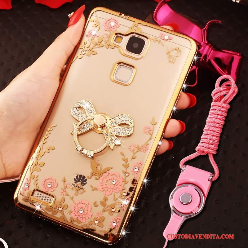 Custodia Huawei Ascend Mate 7 Strass Ring Ornamenti Appesi, Cover Huawei Ascend Mate 7 Silicone Telefono Oro