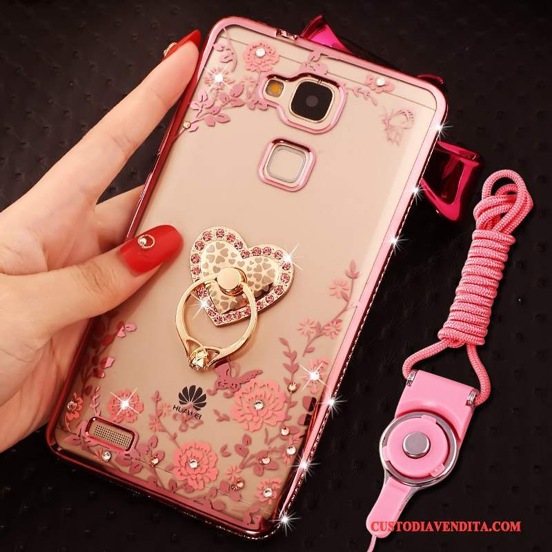 Custodia Huawei Ascend Mate 7 Strass Ring Ornamenti Appesi, Cover Huawei Ascend Mate 7 Silicone Telefono Oro