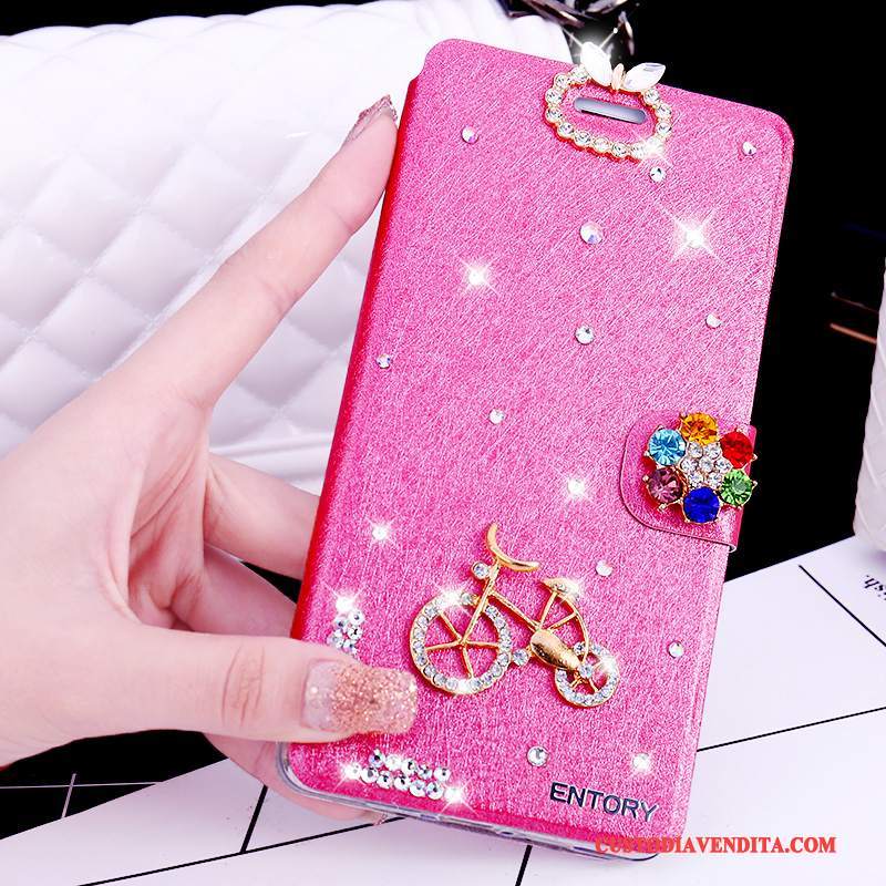 Custodia Huawei G7 Plus Folio Rosatelefono, Cover Huawei G7 Plus Strass Anti-caduta