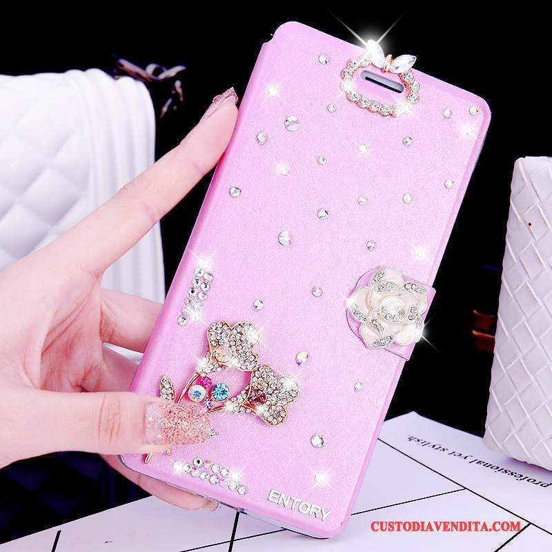 Custodia Huawei G7 Plus Folio Rosatelefono, Cover Huawei G7 Plus Strass Anti-caduta