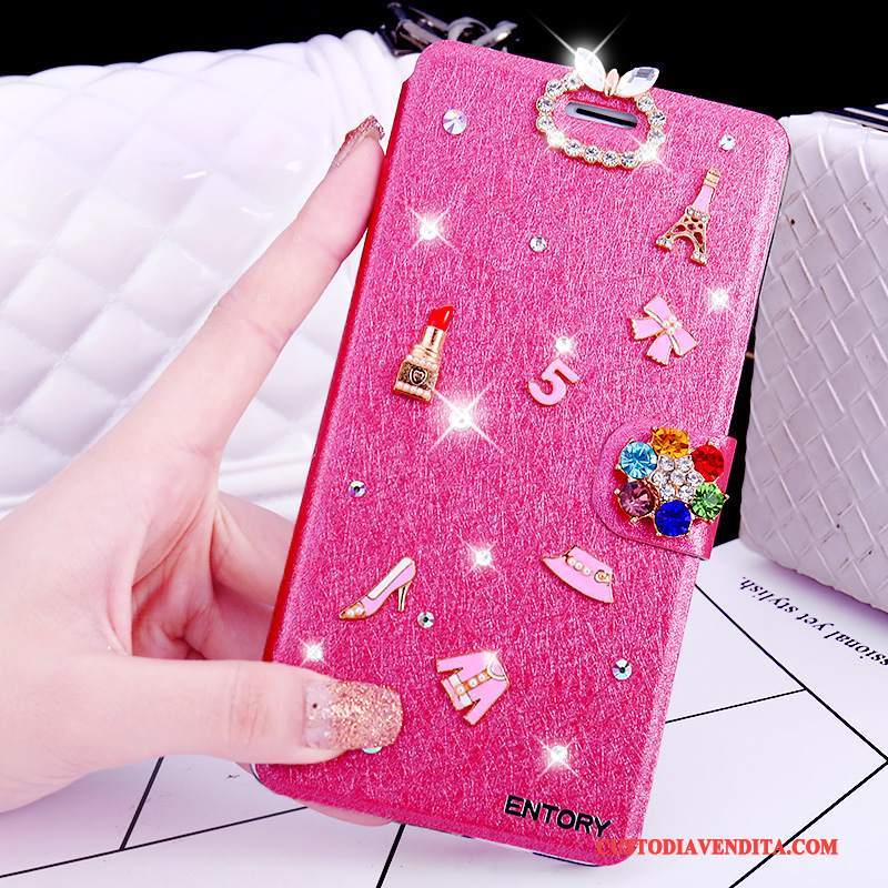 Custodia Huawei G7 Plus Folio Rosatelefono, Cover Huawei G7 Plus Strass Anti-caduta