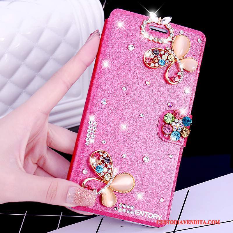 Custodia Huawei G7 Plus Folio Rosatelefono, Cover Huawei G7 Plus Strass Anti-caduta