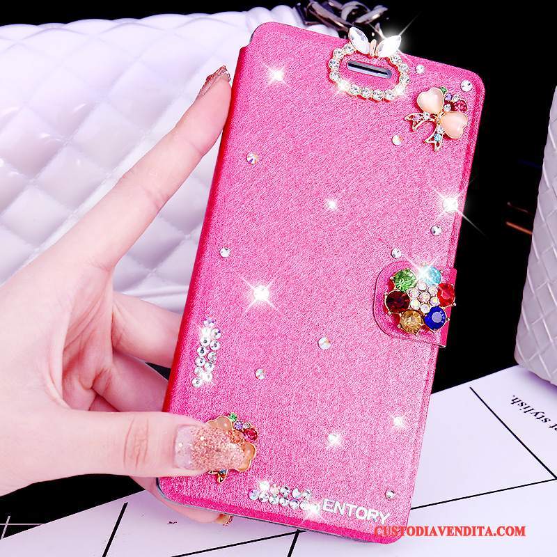 Custodia Huawei G7 Plus Folio Rosatelefono, Cover Huawei G7 Plus Strass Anti-caduta