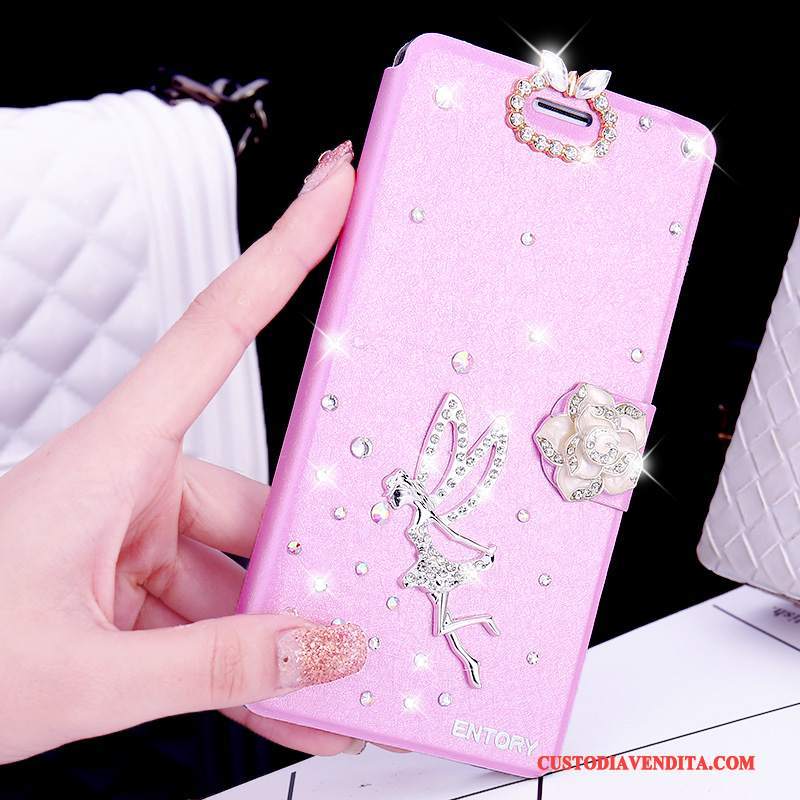 Custodia Huawei G7 Plus Folio Rosatelefono, Cover Huawei G7 Plus Strass Anti-caduta