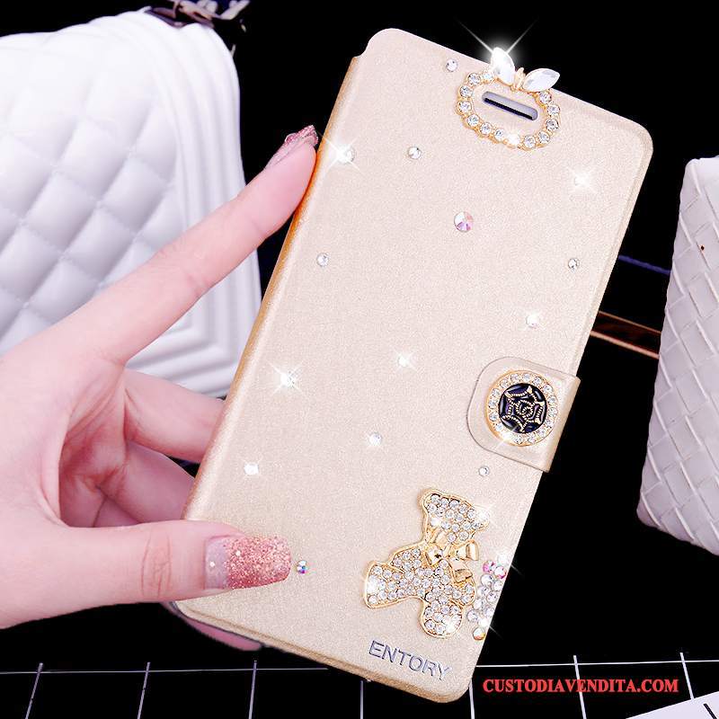 Custodia Huawei G7 Plus Folio Rosatelefono, Cover Huawei G7 Plus Strass Anti-caduta