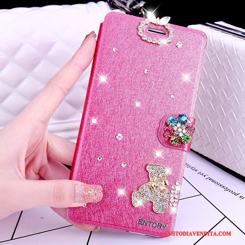 Custodia Huawei G7 Plus Folio Rosatelefono, Cover Huawei G7 Plus Strass Anti-caduta